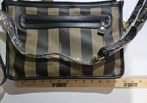 Vintage NOS NWT Allan Edward Purse Bag Genuine Leather Trim Black Gold Stripe